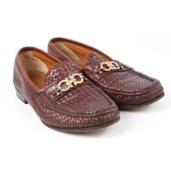 Vintage SALVATORE FERRAGAMO Gancini Woven Leather Loafers Dress Shoes Size 8.5 D